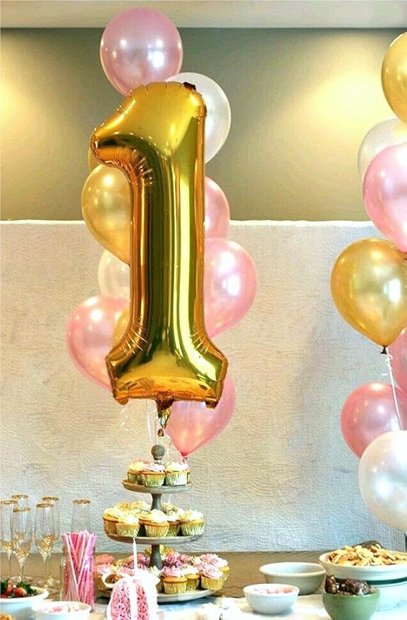 Gold Number 1 Balloon 40 inch, Number 1 Birthday Balloons for Boy Girl, Gold Foil One Balloon for 1st 10 11 12 16 18 Birthday Party, Anniversary Celebration Numbers Decorations