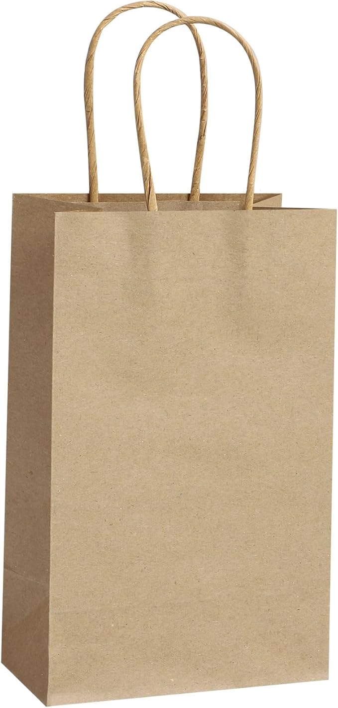REMTAP Gift Paper Bags 5.9×3.2×8.2 50Pcs Kraft Bags with Handles Bulk Gift Bags for Wedding Party Craft Retail Packaging, Shopping, Party Favor, Retail Bag (Brown-S-50pcs, 5.9×3.2×8.2)