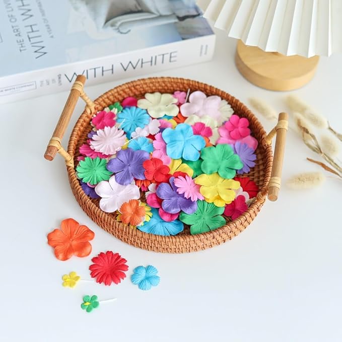 Handmade100 Pcs Mixed Flowers 18 mm - 2 Inch Mulberry Paper Flowers Scrapbooking Wedding DIY Craft Supplies Card (Mixed Colors)