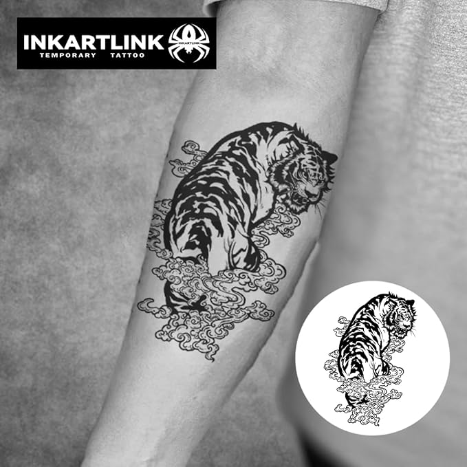 INKARTLINK Tattoo Tech,2 Sheets Extra-Large Semi Permanent Tattoo,Adult Art Design Temporary Tattoos, Lasts 1-2 Weeks, Waterproof, Realistic look, No Adhesive, No reflection (Tiger Design?