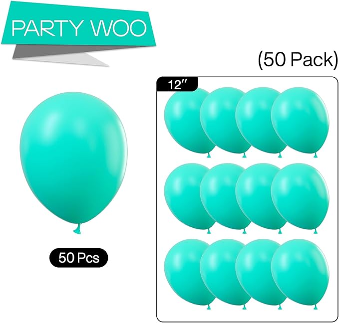 PartyWoo Teal Balloons 50 pcs 12 Inch Turquoise Aqua Blue Dark Teal Balloons for Graduation Wedding Baby Shower Bridal Shower Gender Reveal Anniversary Birthday Party Decorations Teal-Y69