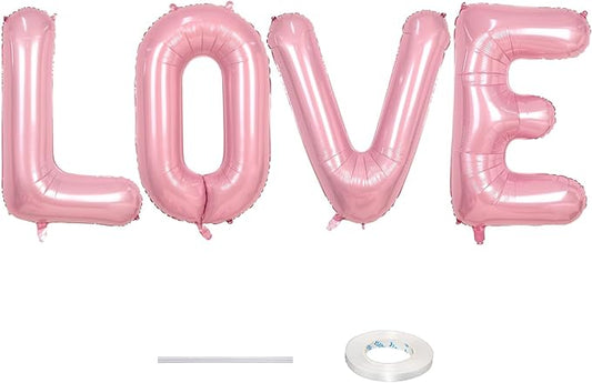 40-Inch Pastel Pink LOVE Balloons - Letter for Valentine's Day, Pearl Pink Alphabet Balloons for Couple Propose, Wedding, Marriage Anniversary Parties