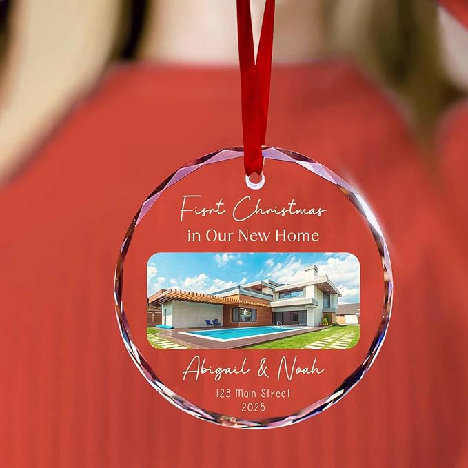 Personalized Round Christmas Crystal Glass Ornaments Custom 2025 Ornament with Name for Tree Hanging Gifts Customized First Christmas in New Home Hanging Decor