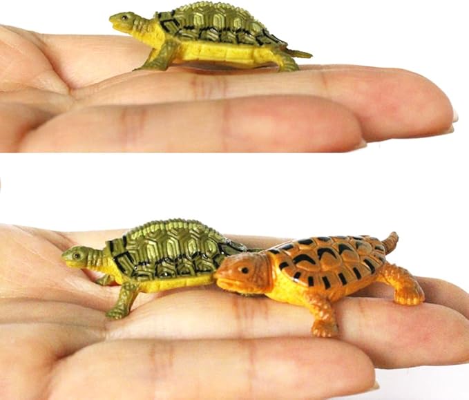 Animal Assorted Mini Plastic Figures Toy Set, Educational Party Cake Topper, Goody Bag Filler (12pcs Small Tortoise)