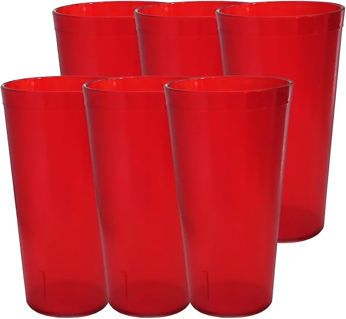 Party Outlaw Red Plastic Cup Tumblers 6 Pc 16oz Lightweight, Heavy Duty Stackable Cafe Style Plastic Glasses. Reusable & Dishwasher Safe Ice Tea & Water Cupsafe Ice Tea & Water Cups