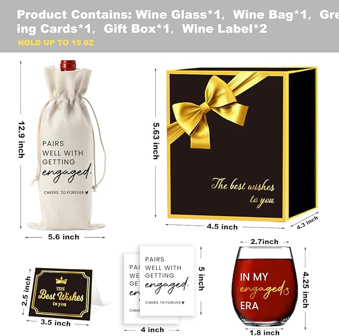 FBCCZEY In My Engaged Era Wine Bag Glass Engagement Gifts for Couples Her Engagement Party Decorations Gifts for Engaged Couple