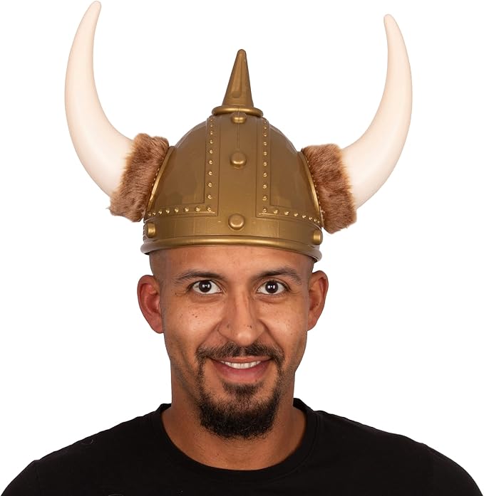Funny Party Hats Viking Hat with Fur - Medieval Costume - Warrior Helmet