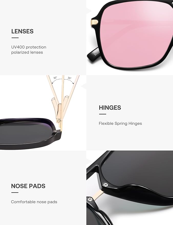 SOJOS Sunglasses for Women & Men, Square, Retro, Polarized Lens, Trendy Aviator, 90s Shades