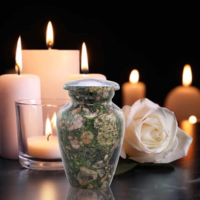 Small Keepsake Cremation Urns for Human Ashes - Marble Finish Metal Keepsake Urn - Mini Cremation Urn for Pet Ashes - Handcrafted Memorial Urn - Funeral Urns with Velvet Bag (Emerald Marinace)