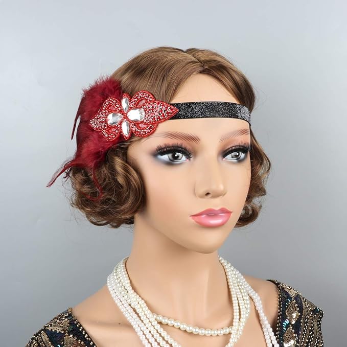 Women flapper feather headband for 1920s theme party Gatsby Headpiece for 20S Party