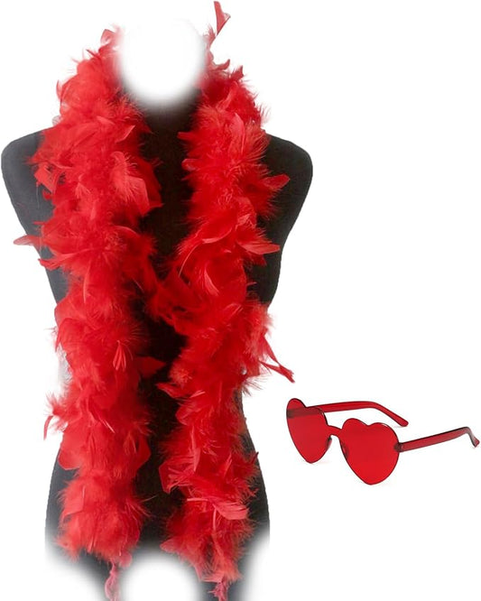 Feather Boa with Heart Rimless Sunglasses,4 ft Feather Boa for Bachelor Party Halloween Christmas Costume Accessory