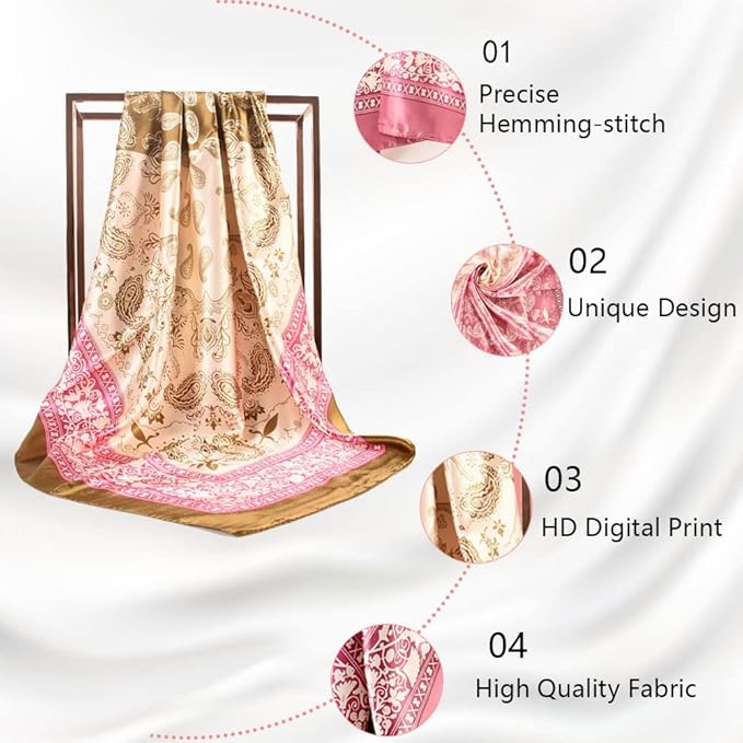 4Pcs Silk Head Scarves for Women Satin Hair Scarf 35”Large Square Bandana Silk Like Neck Scarf Shawl