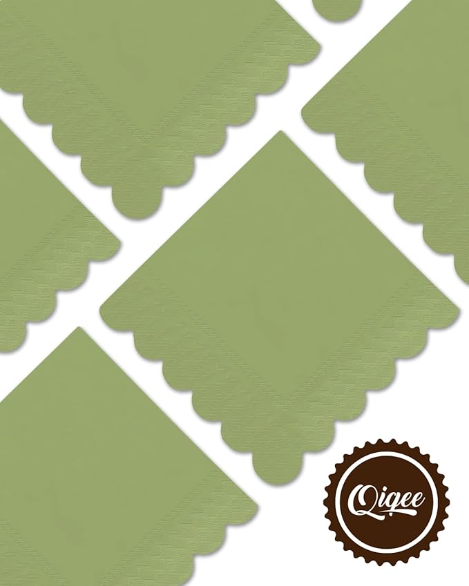 qiqee Matcha Green Cocktail Dinner Napkins 5x5inch Disposable Beverage,Wedding, Birthday Party Dessert Wave Paper Napkins(120 Count)