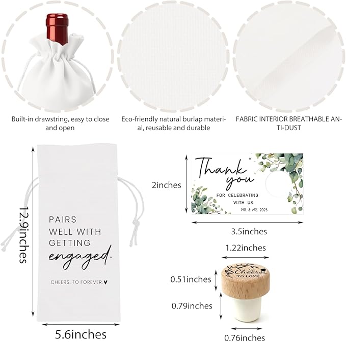 Engaged Gifts Engagement Gifts for Couples Her Engagement Party Decorations Bridal Shower Decorations Wine Gift Bag Cheers To Forever Wine Bag with Thank You Card And Stopper