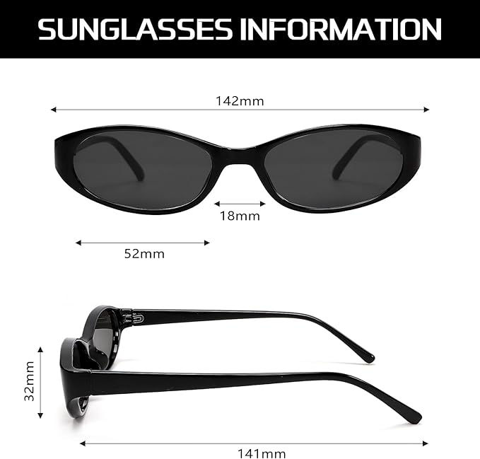Retro Oval Sunglasses for Women Chic Cat Eye 90s Sunnies Lightweight Narrow Shades Trendy UV protection Sun Glasses