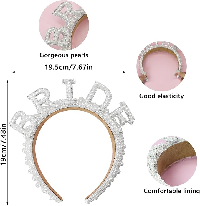 Bride Headband, Pearl Headband, Bridal Headbands Bachelorette Party Favors for Women's Hairband, Bridal Shower, Wedding, Engagement Parties Gift