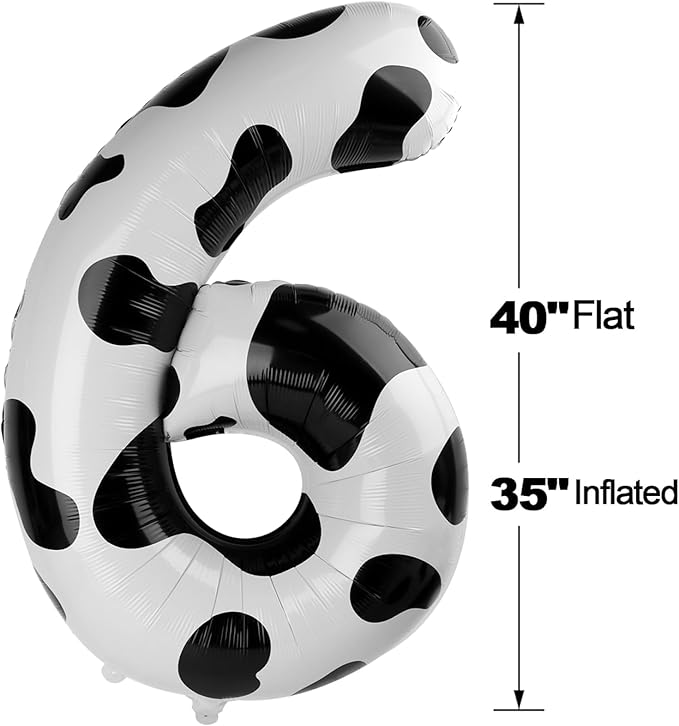 40 Inch Cow Print Mylar Foil Number 6 Birthday Balloon, Digital Balloons for 6 16 Boy Girl Party Decorations Supplies, Big Helium Balloon Numbers for 26 36 46 60 Men Women Anniversary