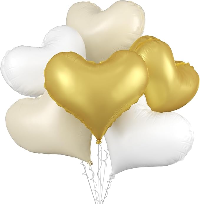 White Gold Heart Balloons,24Inch Large Cream White Heart foil Balloon for Valentine's Day Birthday Wedding Baby Shower Anniversary Decorations