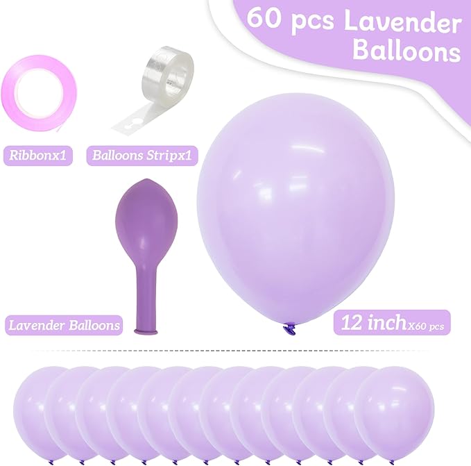 Lavender Balloons 60 PCS 12 Inch Light Purple Pastel Purple Latex Balloons for Birthday Baby Shower Bridal Shower Wedding Graduation Party Decoration