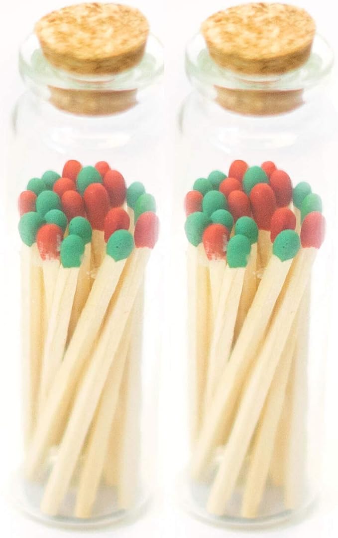 River Birch Decorative Matches in a Bottle with Striker - Cute & Colored Matches - 2 Bottles, Christmas Blend Tip, 40 Matches
