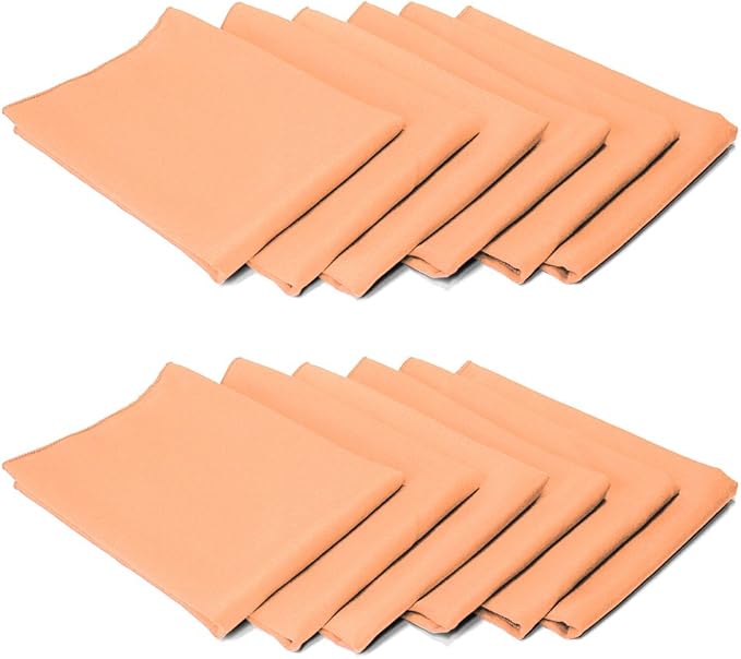 TableLinensforLess 17x17 Inch Polyester Cloth Napkins, Set of 12 (Peach)