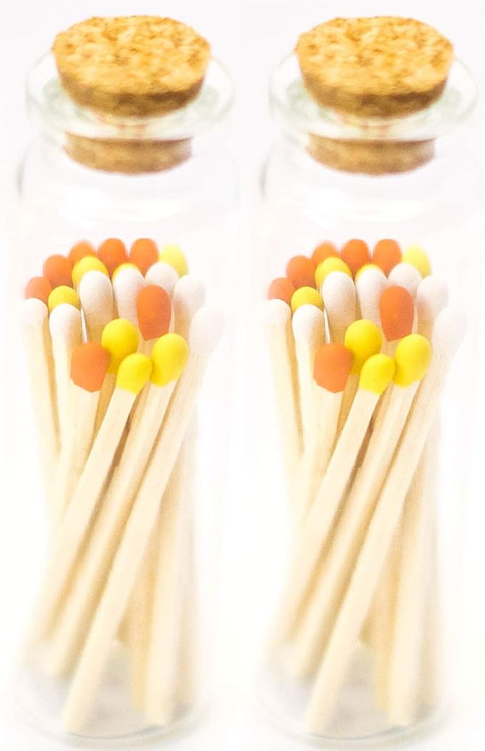 River Birch Decorative Matches in a Bottle with Striker - Cute & Colored Matches - 2 Bottles, Candy Corn Tip, 40 Matches