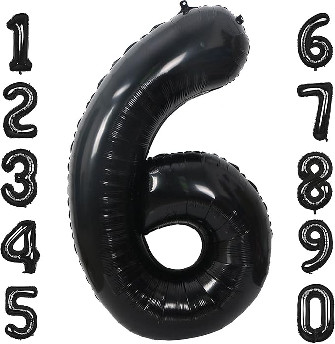 40 Inch Black Number 6 Balloons Helium Giant Black 6 Balloons for Birthday Party Decorations Anniversary Baby Shower Photo Shoot Supplies