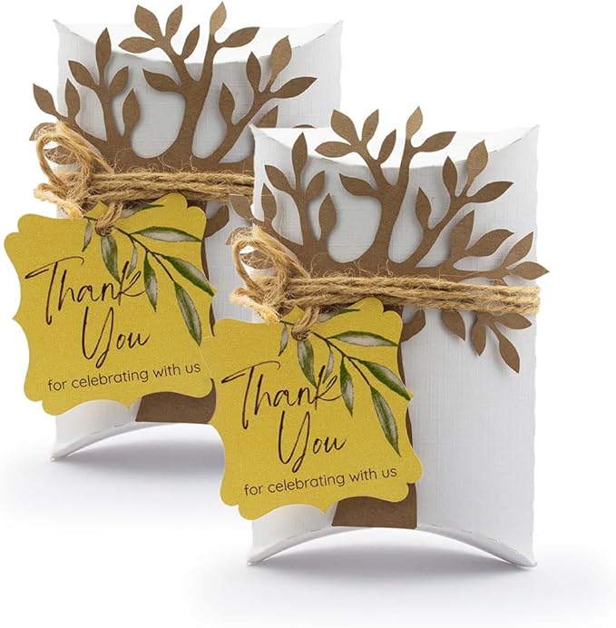 Summer-Ray 50pcs Thank You Tags Wedding Birthday Bridal Shower Favors Gift Tags with Olive Leaves (Shimmered Gold Thank You for Celebrating with us)