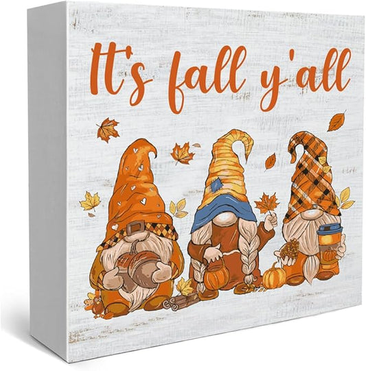 Fall Theme Sign Retro Farmhouse Fall Artwork Decor Autumn Harvest Thanksgiving Wooden Sign, Rustic Wood Maples Decorations for Indoor Outdoor Home Office Supplies (It's Fall Yall)