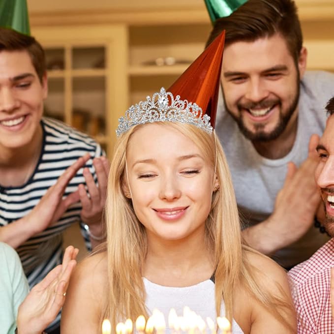 AOPRIE Birthday Crown for Women Happy Birthday Queen Sash Silver Tiara for Women Princess Crown Rhinestone Accessories Party Favor