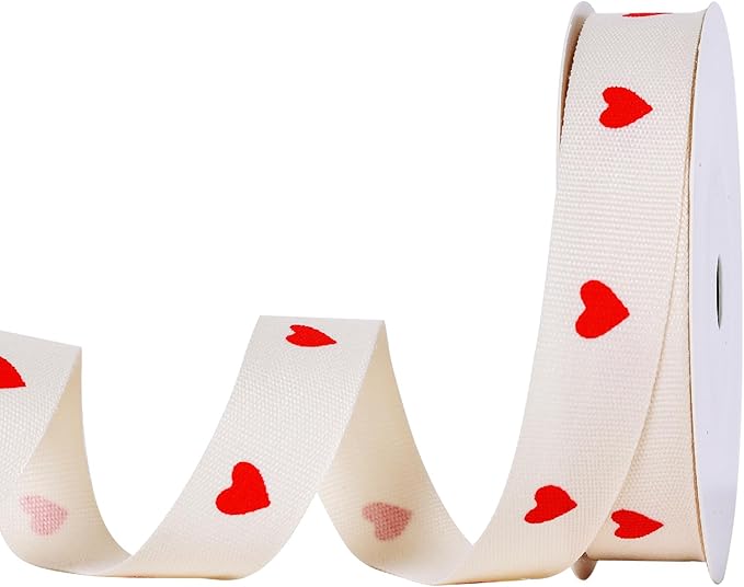 Ribest Red Heart Cotton Ribbon for Gift Wrapping Crafts Flower Bouquet Party Decoration 5/8 Inch x 10 Yard
