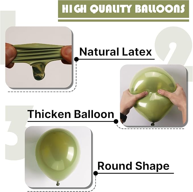 PartyWoo Sage Green Balloons 85pcs Different Sizes of 18 12 10 5 Inch Olive Boho Green Latex Balloon Arch Kit for Wedding Birthday Dinosaur Jungle Golf Football Theme Party Decorations Green-F11