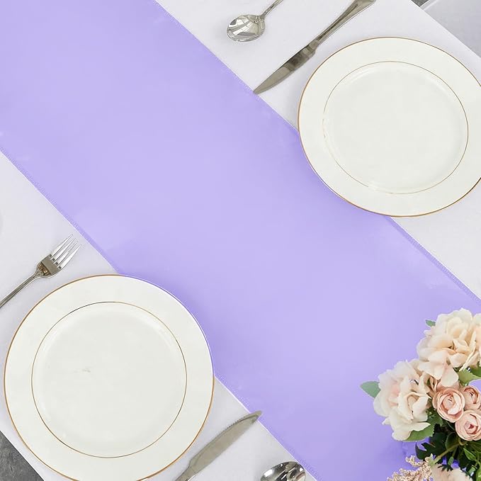 10 Pack Satin Table Runner Lavender 12 x 108 Inch Long,Satin Silk Table Runner for Wedding,Birthday Party and Banquet(Lavender,10 Pack)