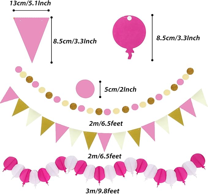 ZERODECO Party Decorations, 41 Pcs Pink Papar Fans Pompoms Garlands String Tissue Paper Tassel for Fiesta Home Bridal Baby Shower Wedding Boy Girl Birthday Party