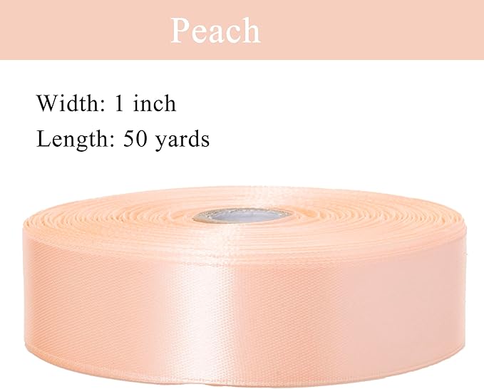 1 Inch Peach Solid Satin Ribbon, 50 Yards Craft Fabric Ribbon for Gift Wrapping Floral Bouquets Wedding Party Decoration