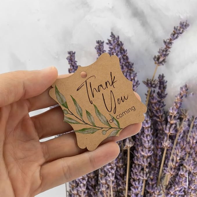 Summer-Ray 50pcs Thank You Tags Wedding Birthday Bridal Shower Favors Gift Tags with Olive Leaves (Kraft Brown Thank You for Coming)