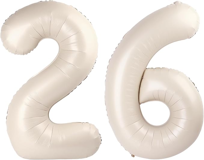 40 Inch Cream White Mylar Foil Number 26 62 Birthday Balloon, 26 Boy Girl Party Decorations Supplies, Big Helium Balloons Numbers for 26 62 Men Women Anniversary
