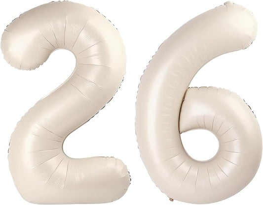 40 Inch Cream White Mylar Foil Number 26 62 Birthday Balloon, 26 Boy Girl Party Decorations Supplies, Big Helium Balloons Numbers for 26 62 Men Women Anniversary