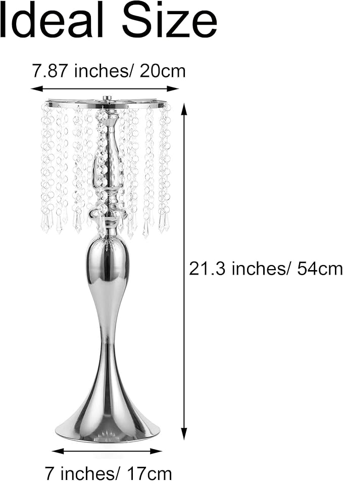 Silver Vases for Centerpieces, 21.3in Crystal Flower Arrangement Stand, Wedding Centerpieces for Tables, Tall Metal Flower Vase Holders for Wedding, Event, Reception, Birthday, Home Decor, 2 Pcs