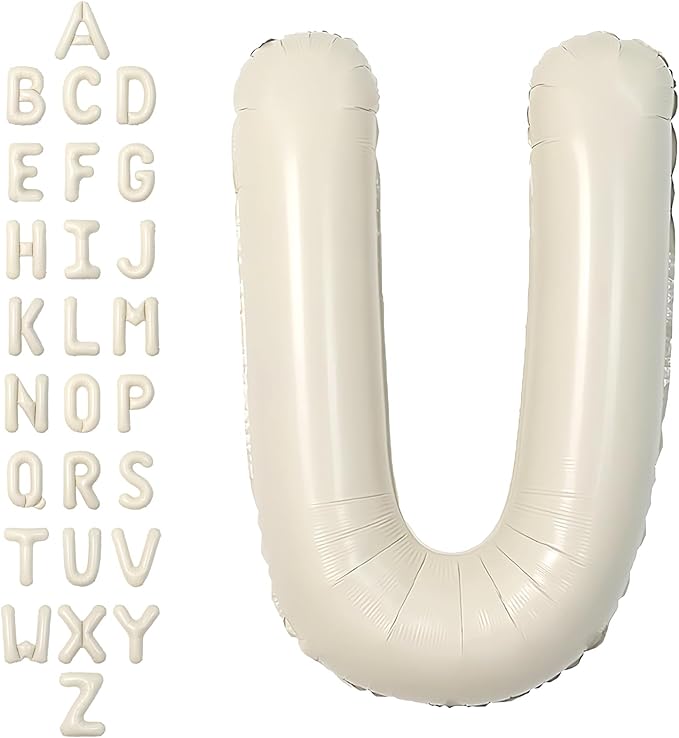 SUWEN 40 Inch Cream Large U Letter Balloons Big Foil Helium Letter Balloons A-Z Jumbo Mylar Happy Birthday Party Decorations for Girl Anniversary Party Supplies