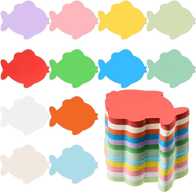MixTeach 360 Pcs Assorted Color Fish Shape Cards - 4 Inch Fish Die Cuts - Bulletin Board Decorations for Classroom & Home School Decor - DIY Craft Project Supplies