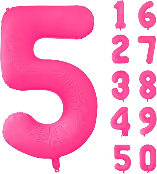 Fluorescent Rose Red Number Balloon 40 inch Giant Foil Helium Balloons Pink Number 5 Balloon for 5th Birthday Party Decorations