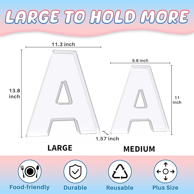 13.8" Extra Large Acrylic Letter Charcuterie Board Box, Reusable Fillable Letter Cake Candy Dish Display Serving Tray for Birthday Anniversary Party Decoration (A)
