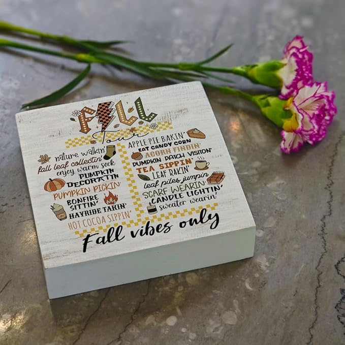 Fall Theme Sign Retro Farmhouse Fall Artwork Decor Autumn Harvest Thanksgiving Wooden Sign, Rustic Wood Maples Decorations for Indoor Outdoor Home Office Supplies (Fall Artwor)