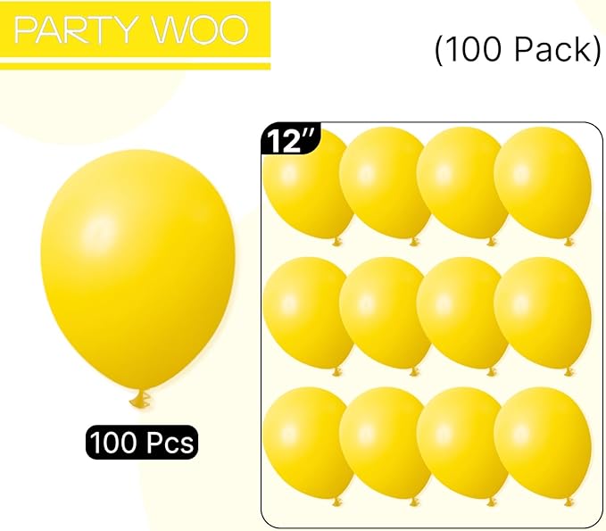 PartyWoo Yellow Balloons 100pcs 12 Inch Yellow Latex Helium Balloons for Birthday Baby Shower Graduation Sunflower Anniversary Engagement Bee Hawaiian Beach Lemon Theme Party Decorations Yellow-Y55