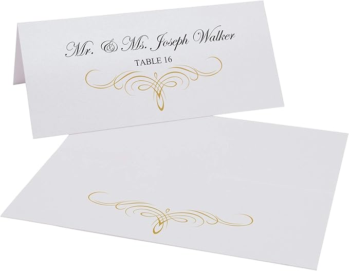 Decadent Flourish Place Cards, Gold (Choose Color), Set of 150, Pre-cut and Scored - Wedding, Party, Dinner, and Special Events - Made in the USA