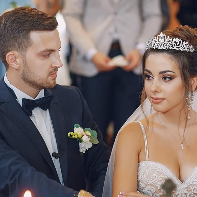 AOPRIE King & Queen Tear Drop Tiara and Crown for Women Men Crystal Hair Accessories for Wedding Prom Bridal Birthday Party Halloween Costume Christmas Gifts Silver Princess Tiara for Girls Boys