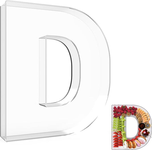 13.8" Extra Large Acrylic Letter Charcuterie Board Box, Reusable Fillable Letter Cake Candy Dish Display Serving Tray for Birthday Anniversary Party Decoration (D)