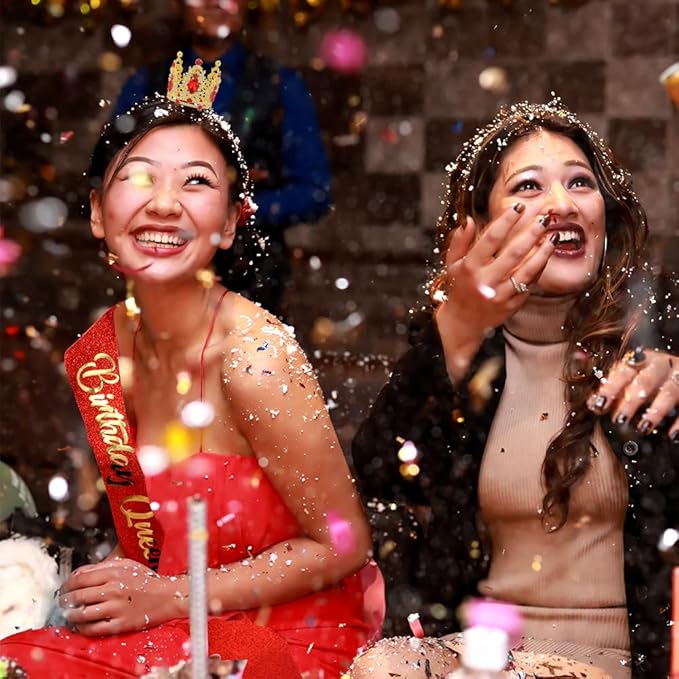 Birthday Queen Sash for Women Tiara & Crowns Headbands for Girls Happy Birthday Party Accessories Favor Supllies Leona Gold Red Pink, 2 Pack