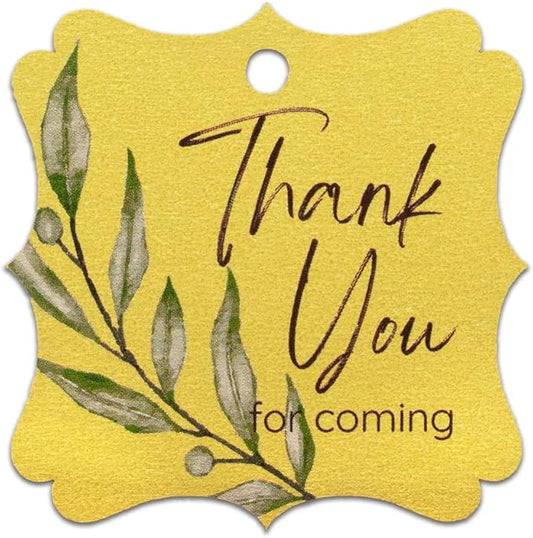Summer-Ray 50pcs Thank You Tags Wedding Birthday Bridal Shower Favors Gift Tags with Olive Leaves (Shimmered Gold Thank You for Coming)